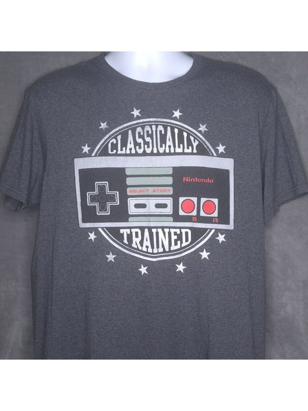 Nintendo Classically Trained Graphic T-Shirt Gray Retro Gaming Large Imperfect